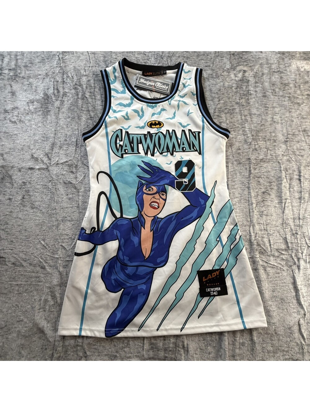 Catwoman Headgear Classics Lady Elite 9 Lives Jersey Dress Small S DC Comics
